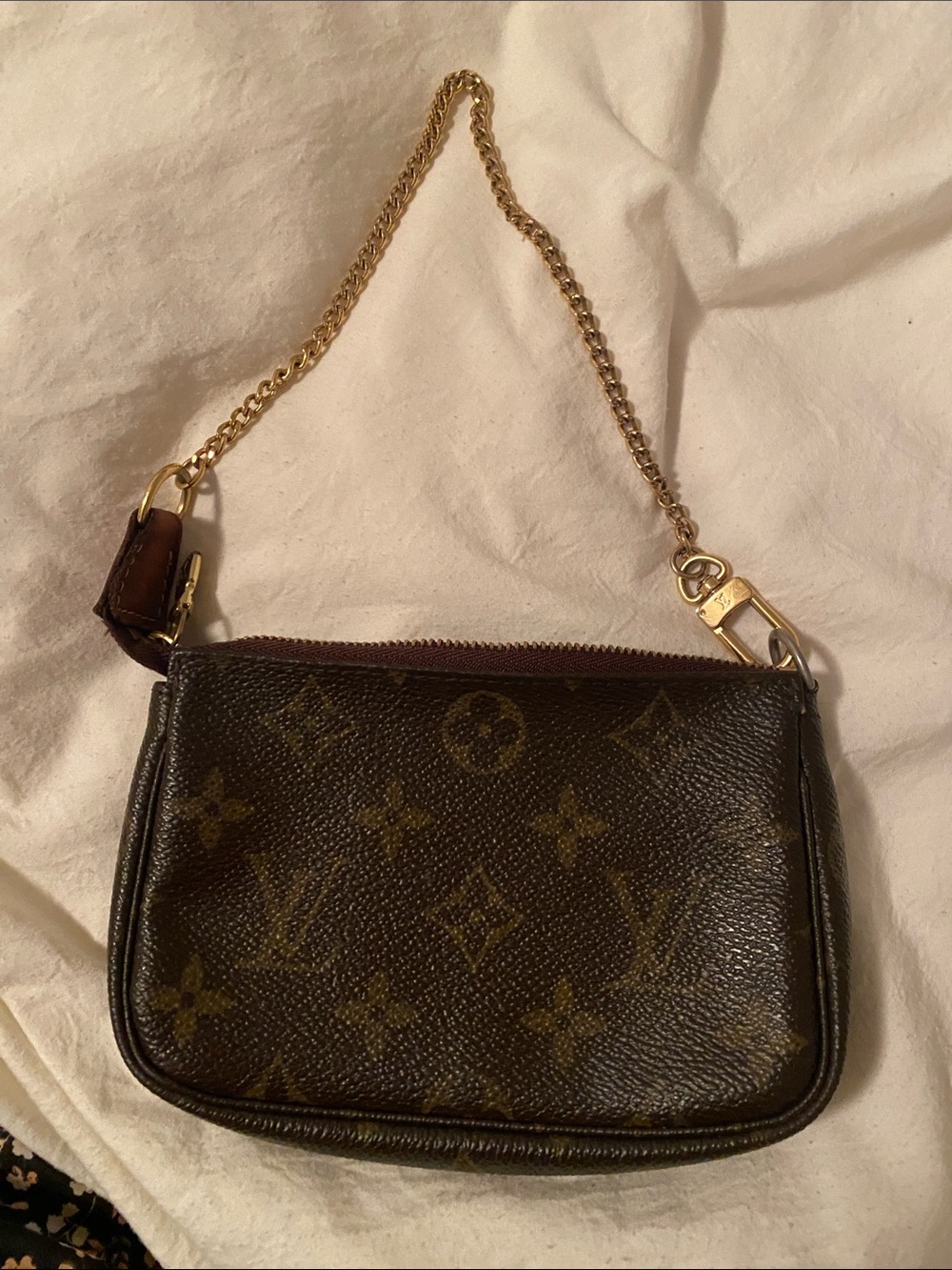 Louis Vuitton Monogram Mini Wristlet in Brown and Gold